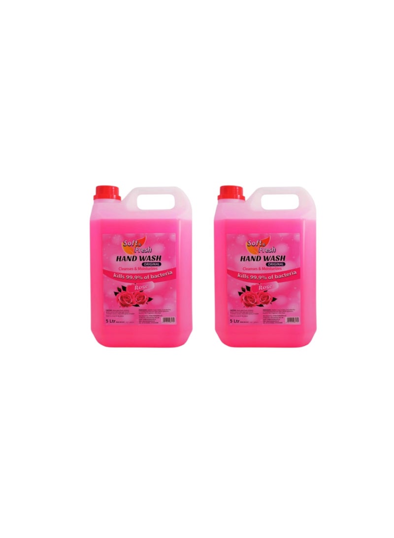 Soft & Fresh Rose Liquid Hand Wash Set of 2 | 5 L Each | Soft Floral Fragrance | Gentle Daily Hand Cleanser | Ideal for Home & Commercial Use - Image 1